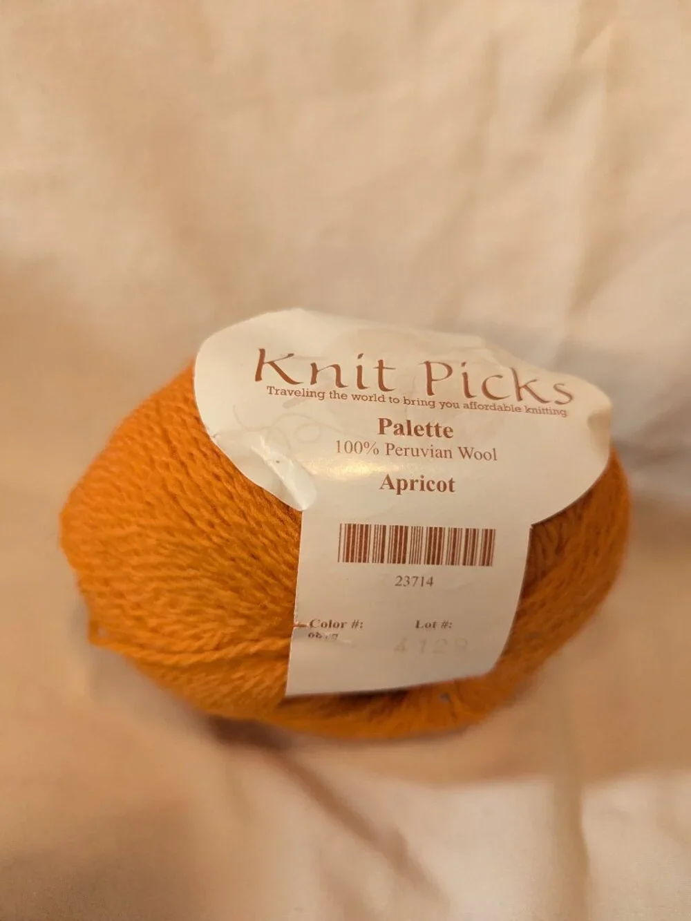 Knit Picks Palette Apricot Yarn Peru Wool 50g 231yd Orange
